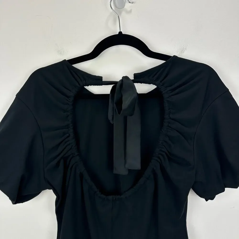 J.Crew Open Back Puff Sleeve Top Stretch Cotton Satin Bow Preppy XS NWT